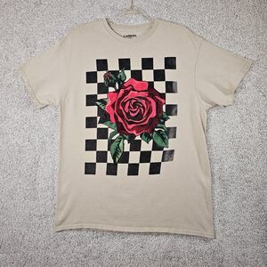 CARBON Rose Checker Board Flower Graphic‎ T Shirt Size Large